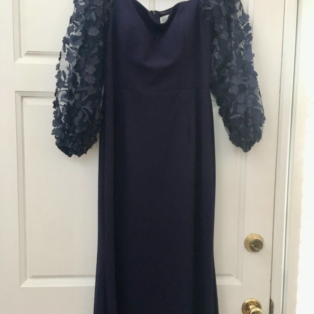 Eliza J Midnight Blue Dress with Lace Sleeves